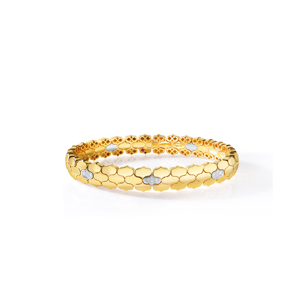 18K YG WG COBRA DIAMIOND NARROW BANGLE