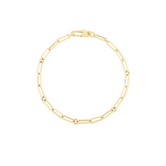 18K YG PAPER CLIP & ROUND LINK 7 INCH BRACELET