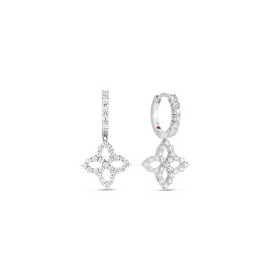 18K WG VENETIAN PRINCESS DIAMOND OUTLINE SMALL FLOWER DROP EARRINGS