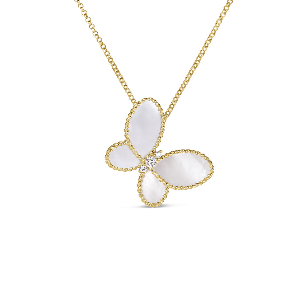 18K YG DIAMOND MOP JASMINE BUTTERFLY NECKLACE