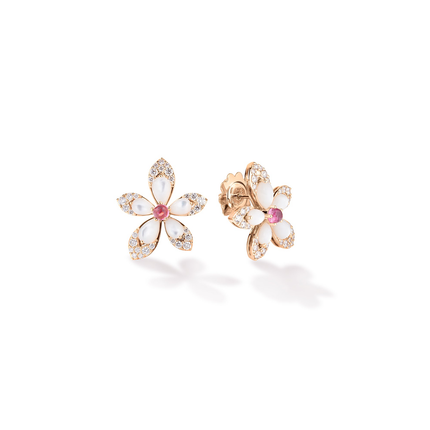 18K RG MOP RUBELLITE FLOWER EARRINGS