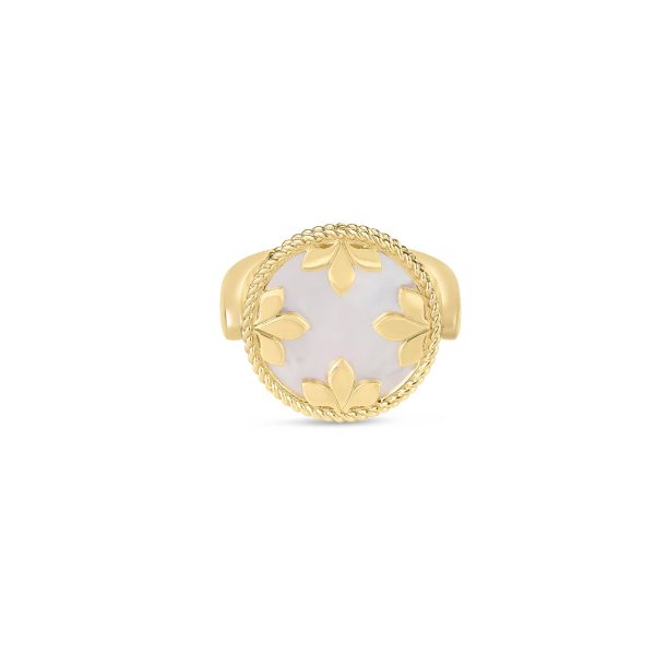 18K YG COLORED MEDALLIONS DIAMOND, BLACK JADE, & MOTHER OF PEARL REVERSIBLE RING