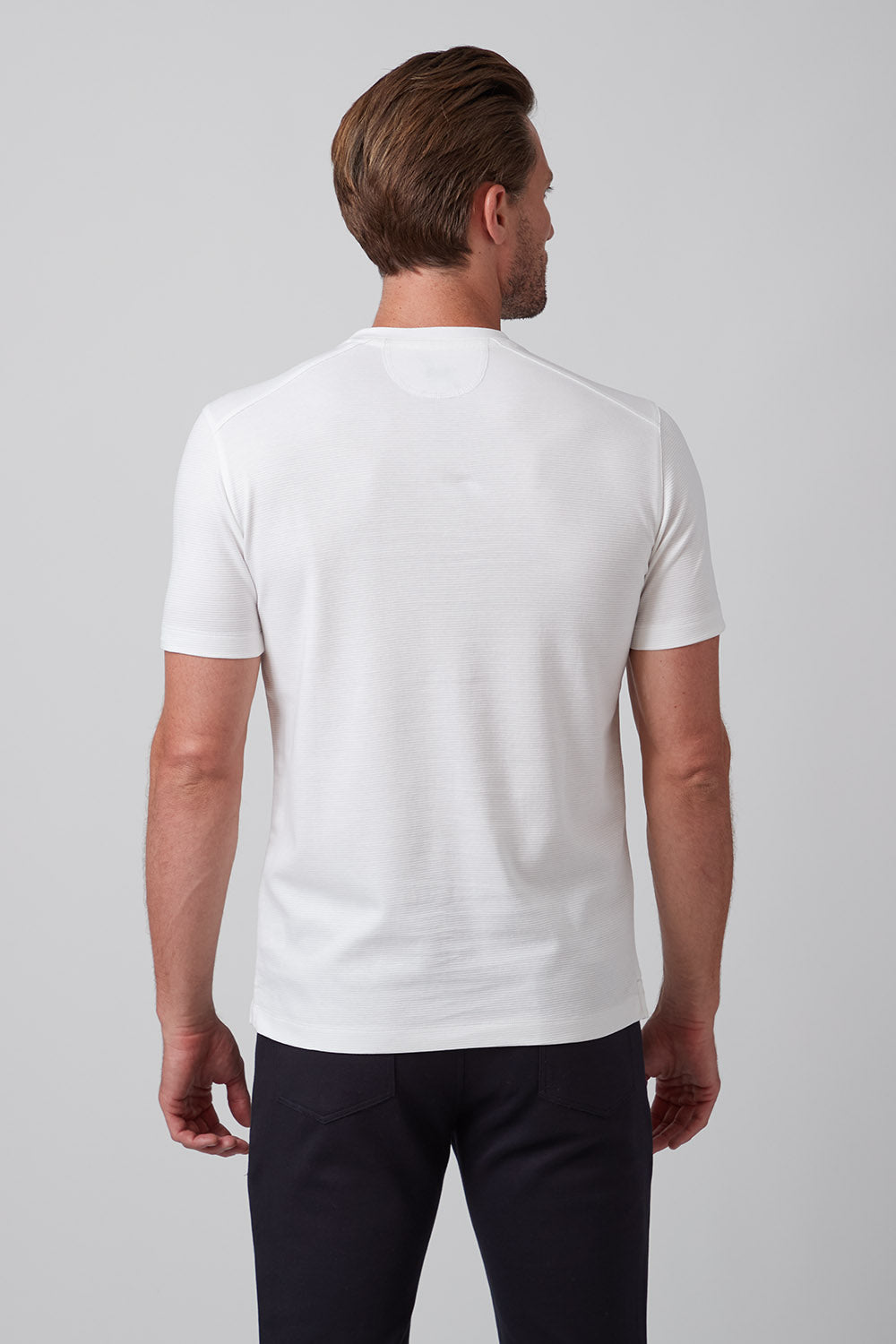 PURE AQUA TEXTURED COTTON CREW NECK T-SHIRT - WHITE