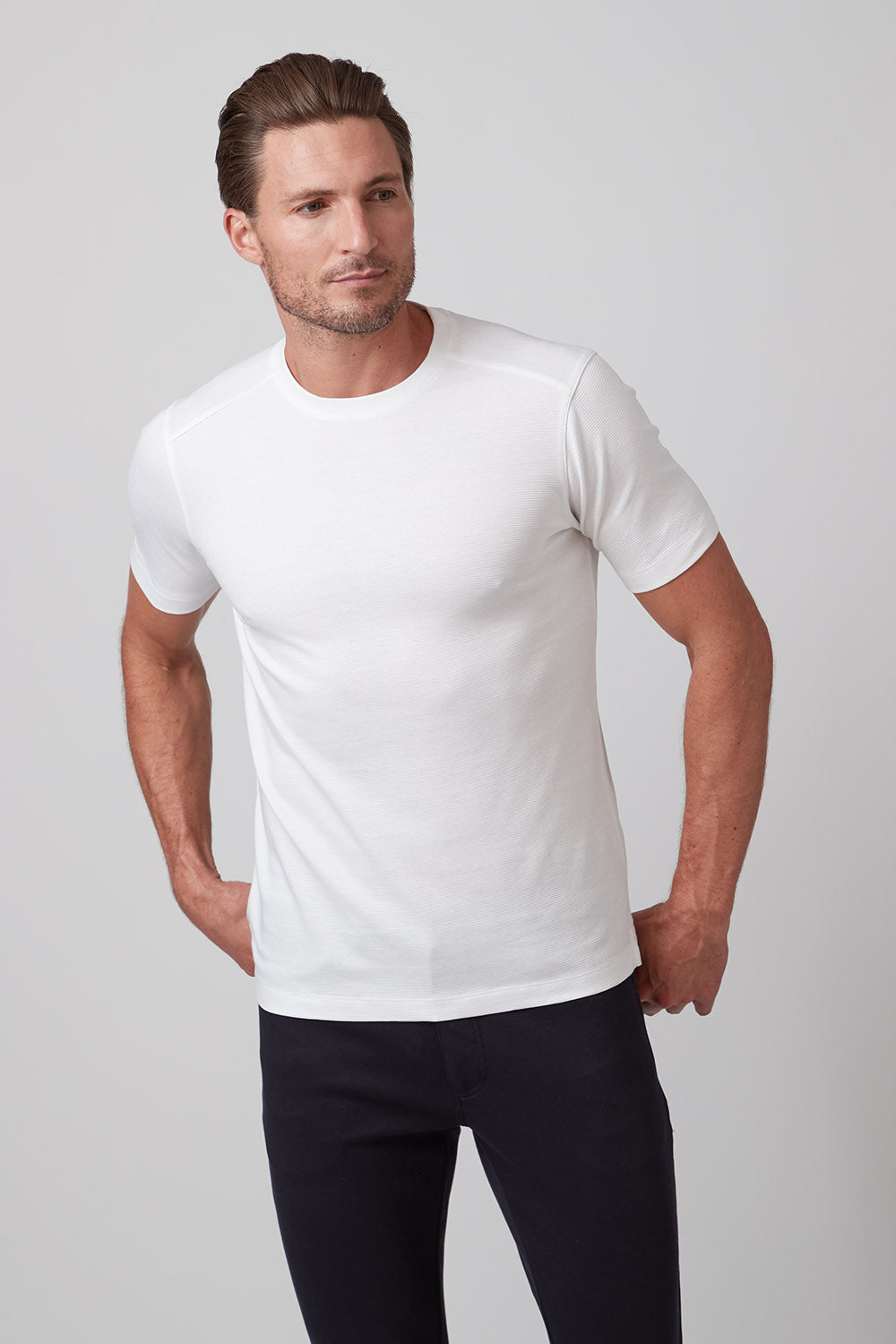 PURE AQUA TEXTURED COTTON CREW NECK T-SHIRT - WHITE