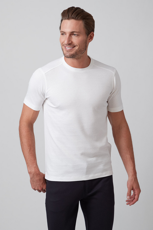 PURE AQUA TEXTURED COTTON CREW NECK T-SHIRT - WHITE