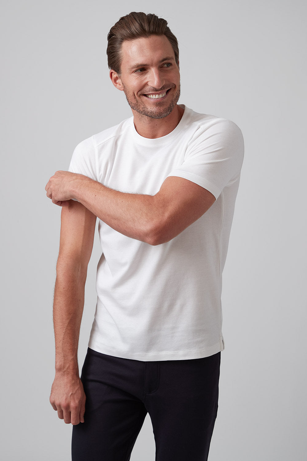 PURE AQUA TEXTURED COTTON CREW NECK T-SHIRT - WHITE