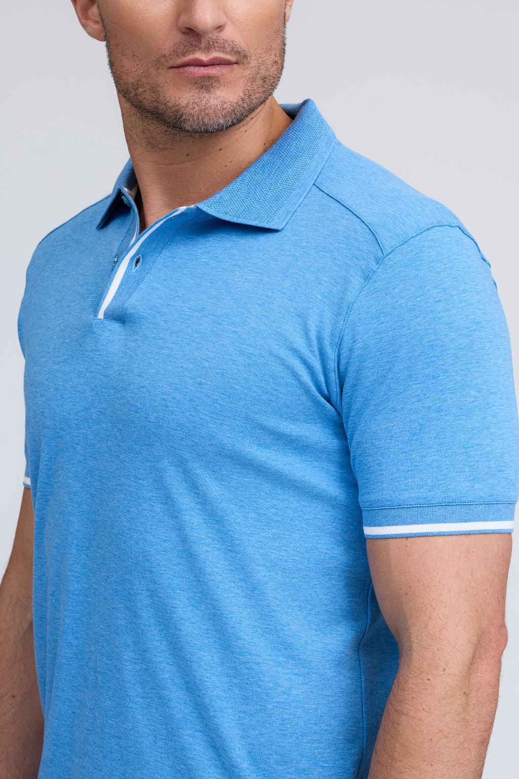 PURE AQUA COTTON RIB TRIM POLO - BLUE