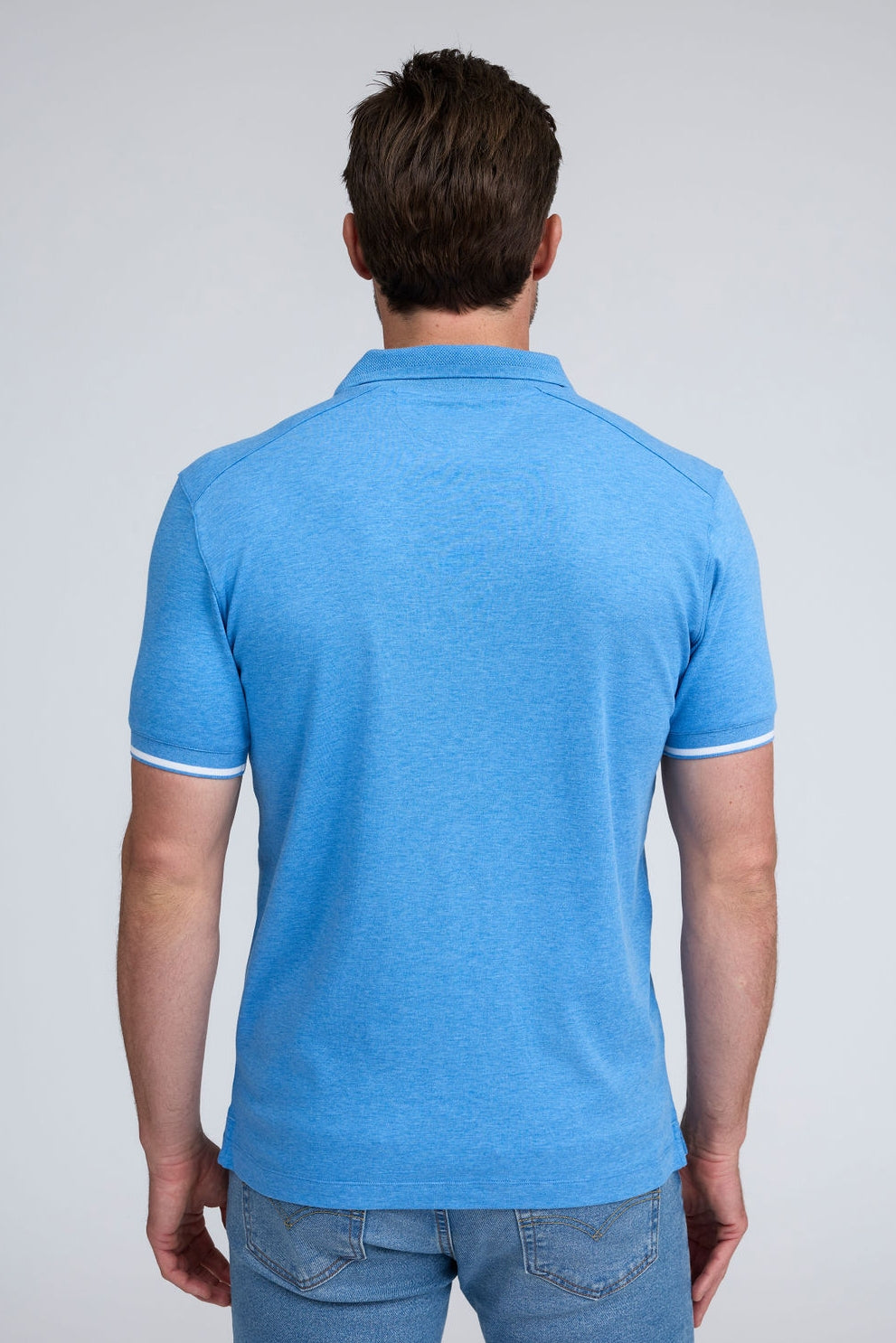 PURE AQUA COTTON RIB TRIM POLO - BLUE