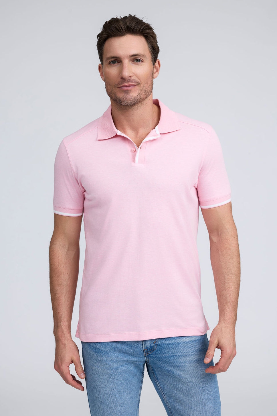 PURE AQUA COTTON RIB TRIM POLO - PINK