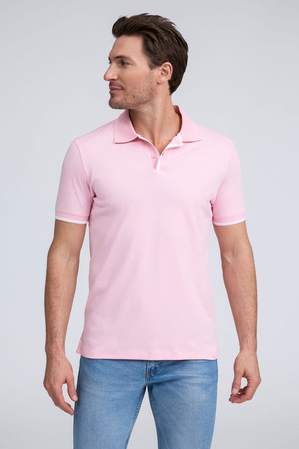 PURE AQUA COTTON RIB TRIM POLO - PINK
