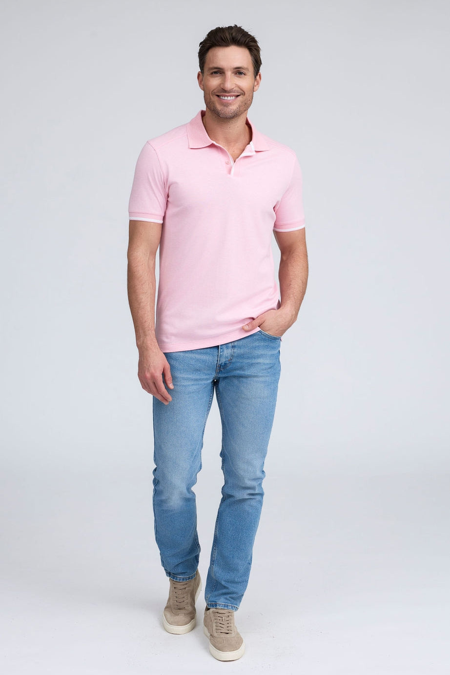 PURE AQUA COTTON RIB TRIM POLO - PINK