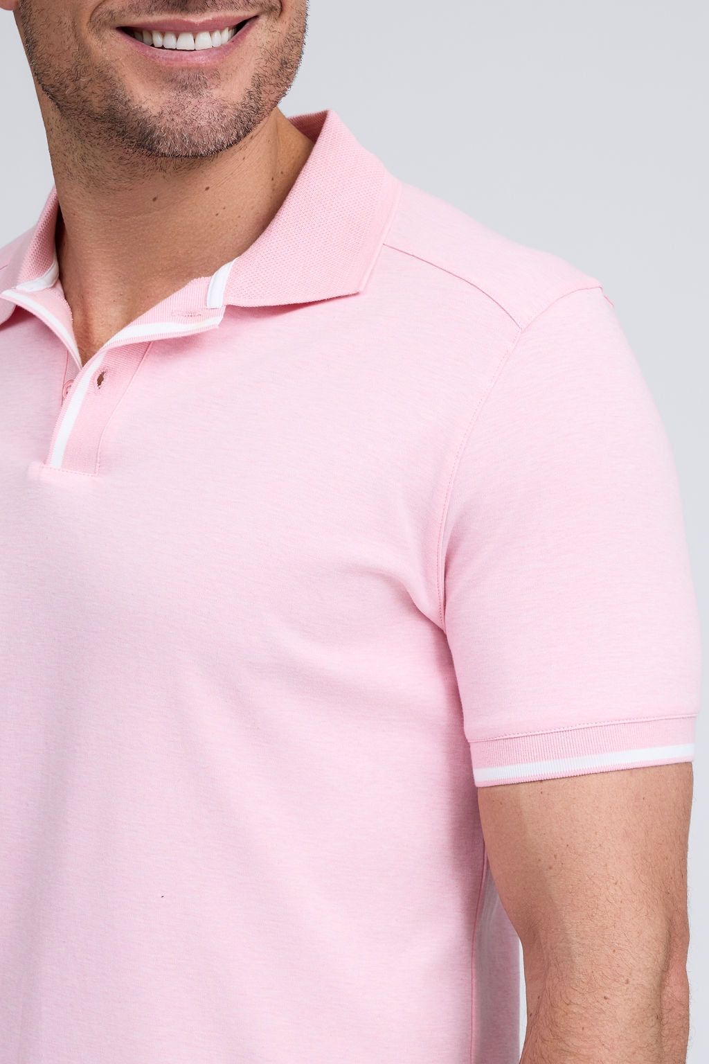 PURE AQUA COTTON RIB TRIM POLO - PINK