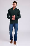 EXTRAFINE MERINO ENGLISH RIB ZIP MOCK SWEATER - FOREST