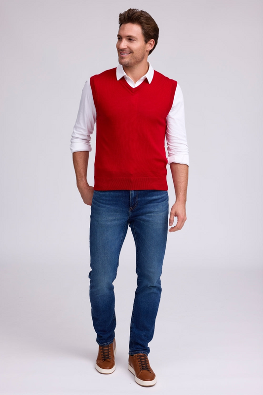 EXTRAFINE MERINO V-NECK VEST - RED