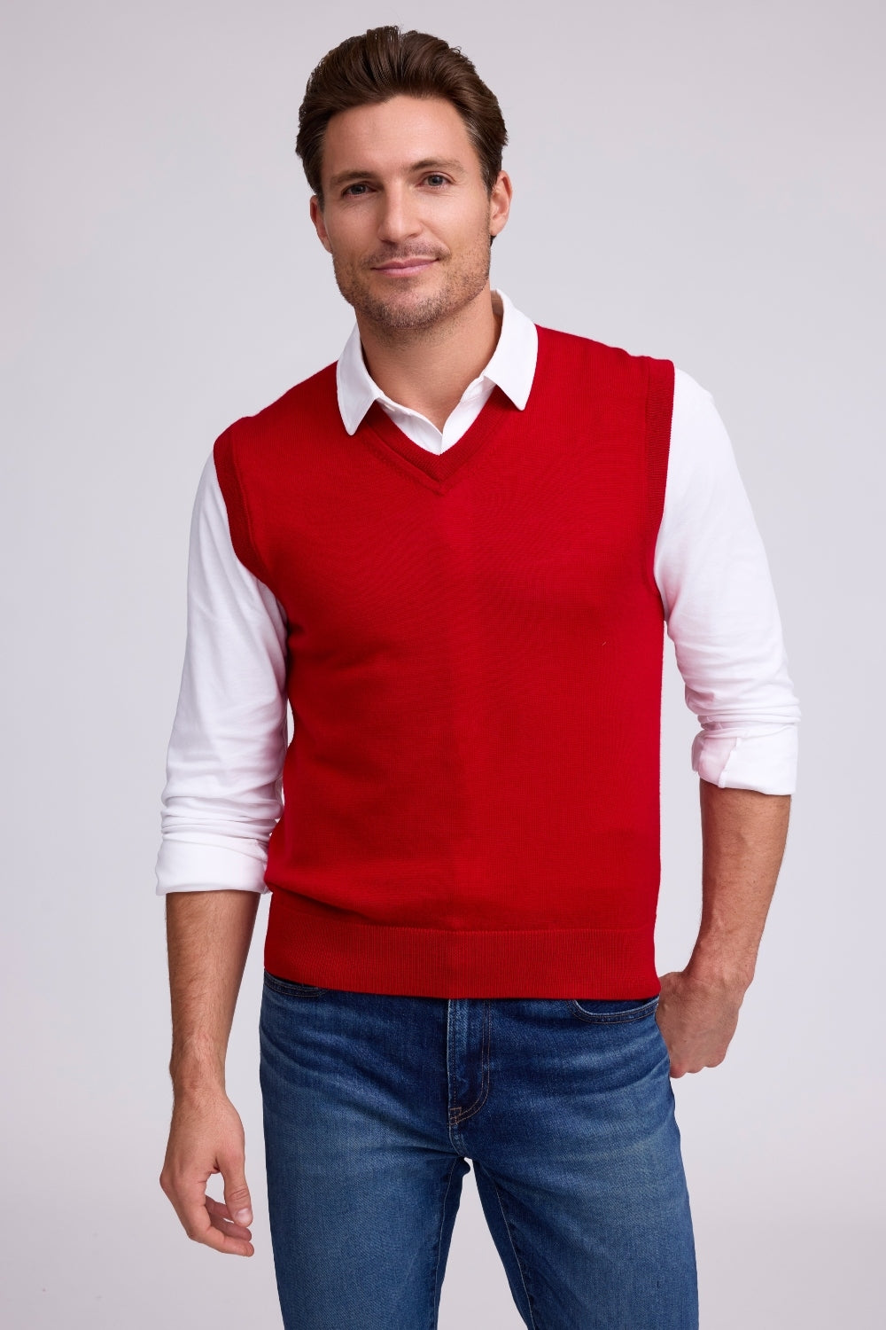 EXTRAFINE MERINO V-NECK VEST - RED