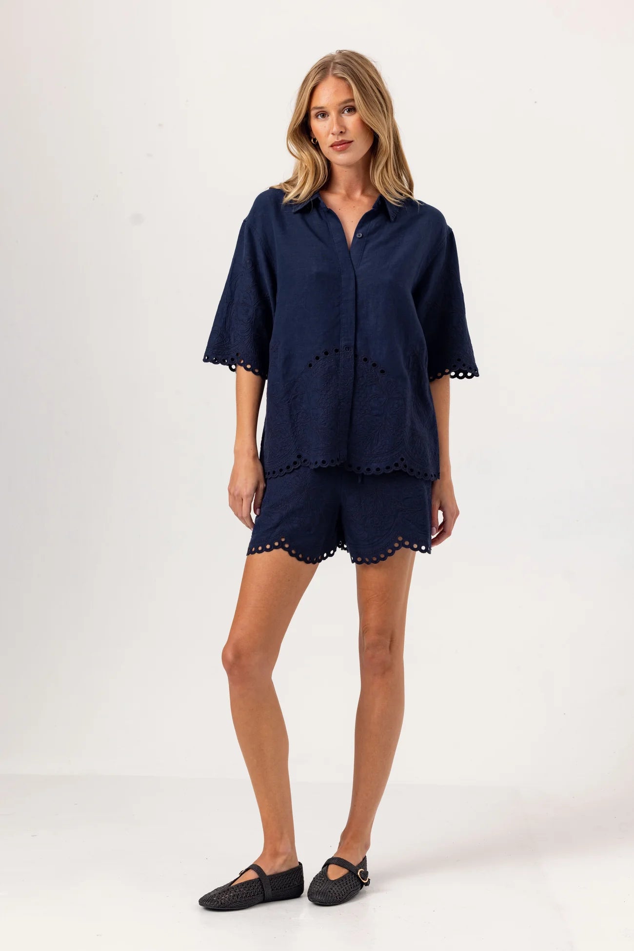 PADMA LINEN BLEND SHORT - NAVY