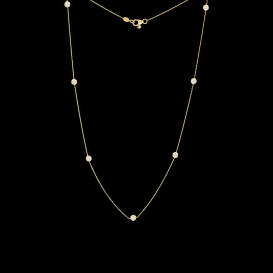 18K YG NECKLACE WITH 7 DIAMOND STATIONS 18" NECKLACE