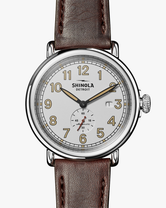 RUNWELL 45MM AUTOMATIC STATION AGENT WATCH WITH CATTAIL LEATHER STRAP