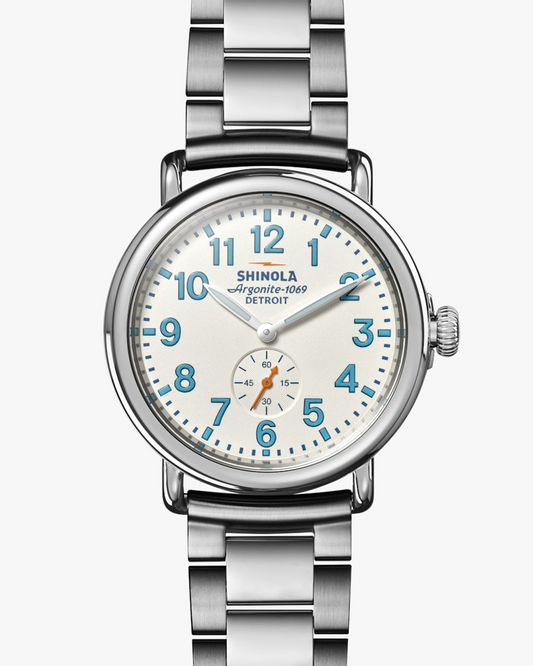 RUNWELL SUB SECOND 41 MM WATCH WITH ALABASTER FACE AND SILVER BRACELET
