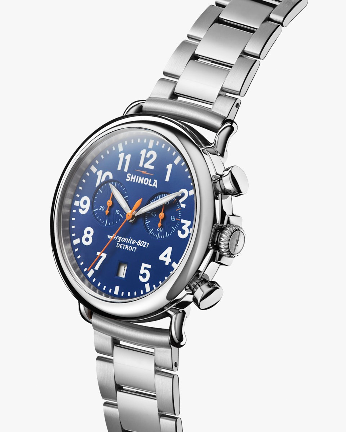 RUNWELL 2 EYE CHRONO 41MM WATCH WITH ROYAL BLUE FACE AND SILVER BRACELET