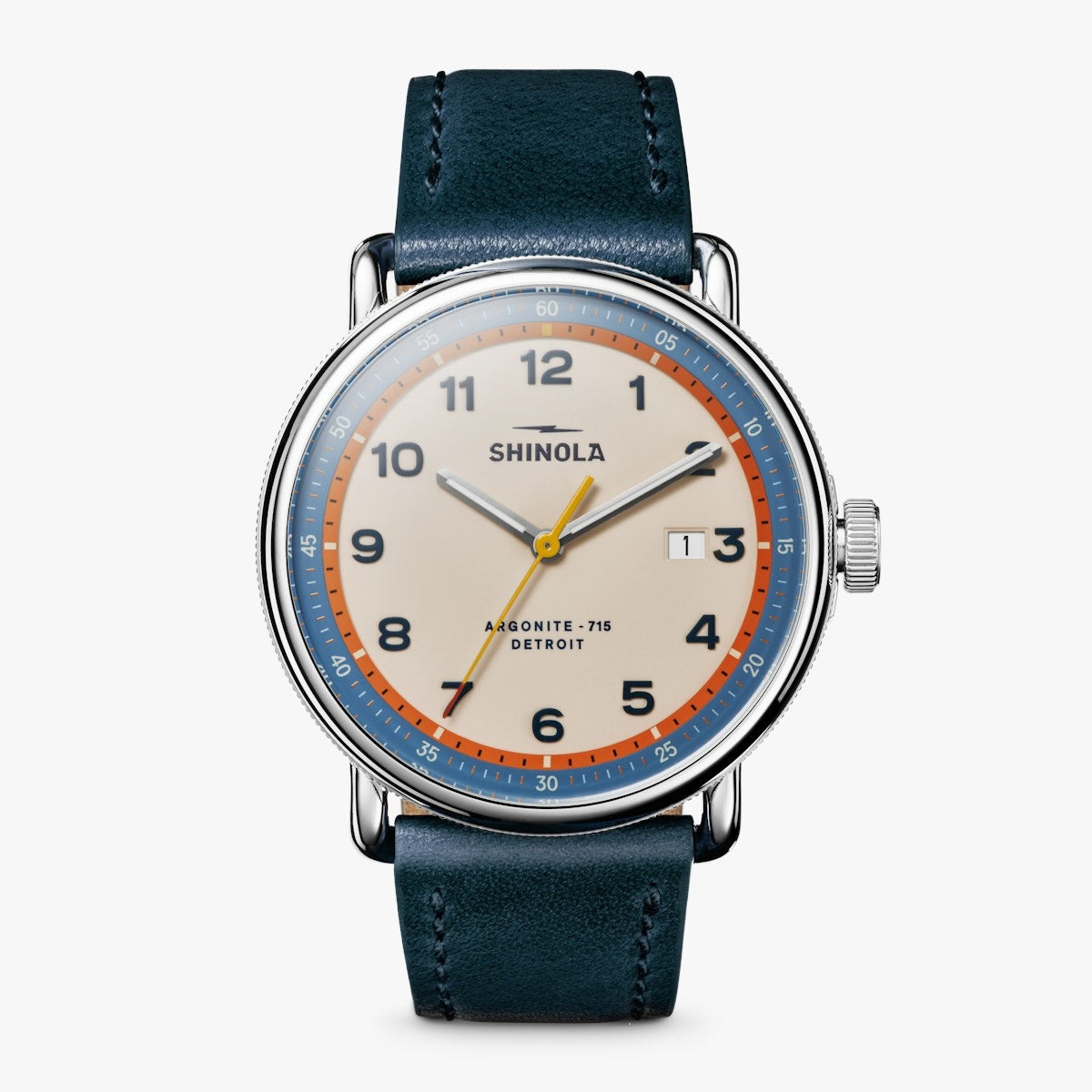 CANFIELD C56 43MM WATCH WITH CREAM FACE AND DARK NAVY LEATHER STRAP
