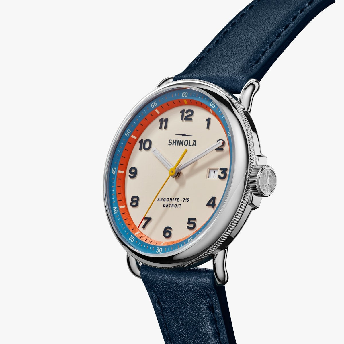 CANFIELD C56 43MM WATCH WITH CREAM FACE AND DARK NAVY LEATHER STRAP