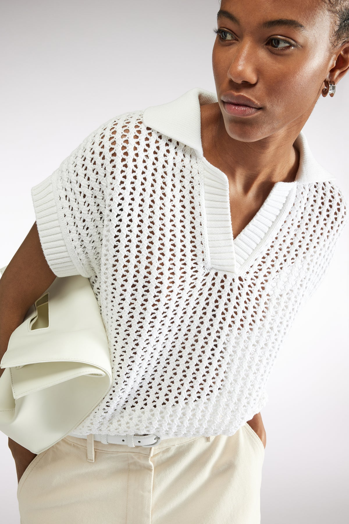 SHORT SLEEVE KNITTED TOP - WHITE