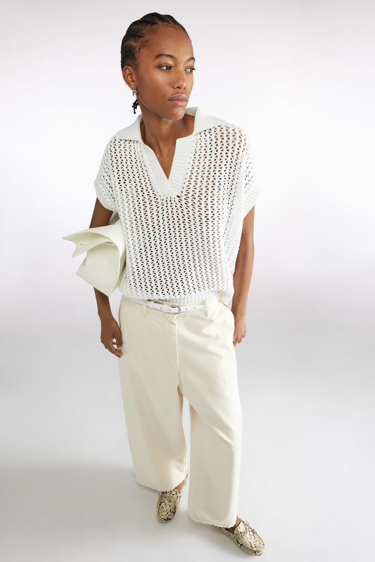 SHORT SLEEVE KNITTED TOP - WHITE