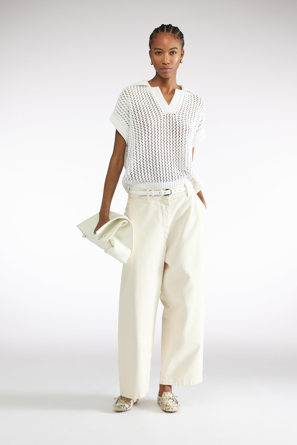 SHORT SLEEVE KNITTED TOP - WHITE