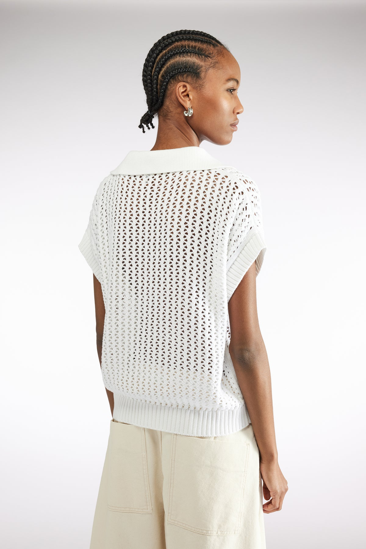 SHORT SLEEVE KNITTED TOP - WHITE