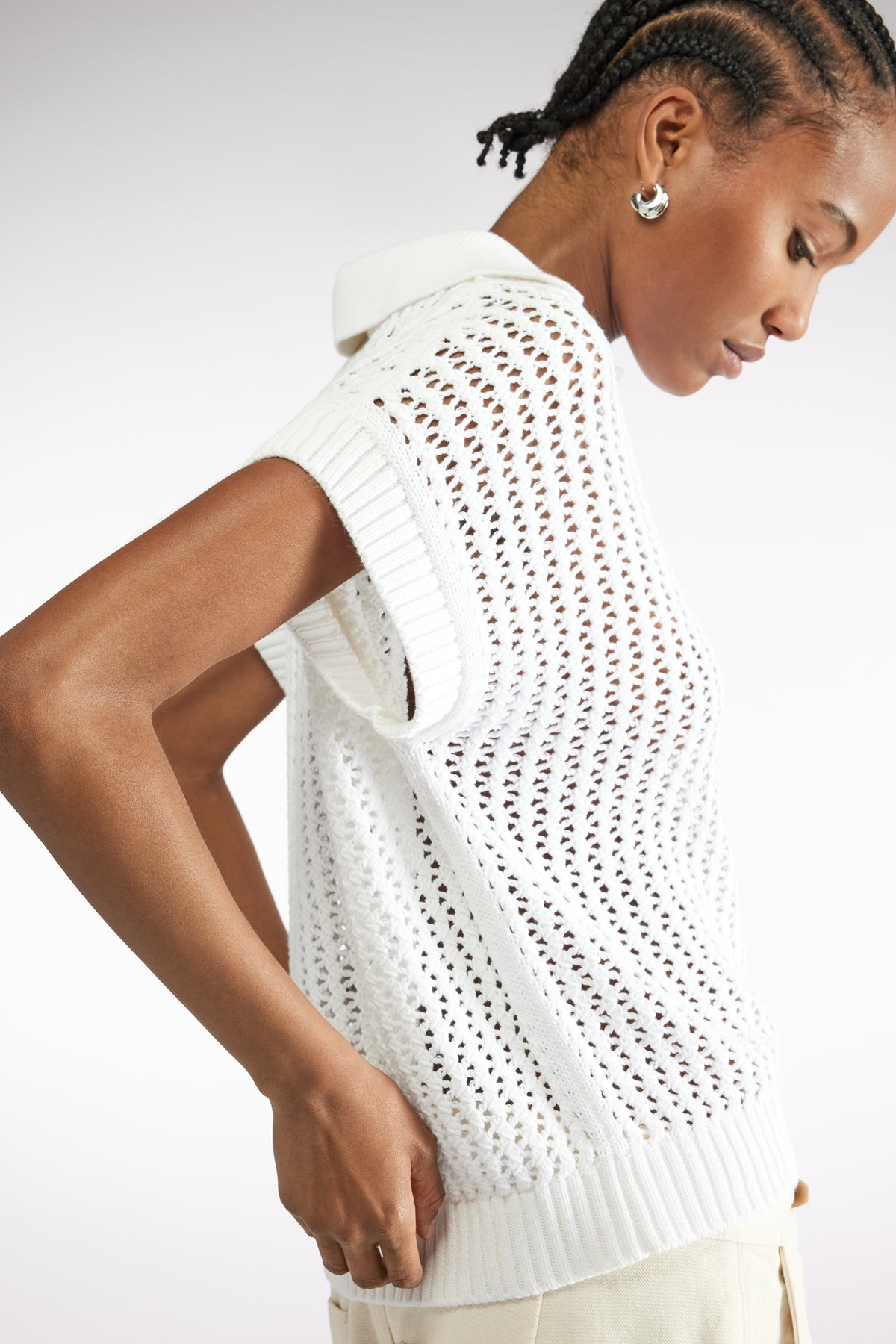 SHORT SLEEVE KNITTED TOP - WHITE