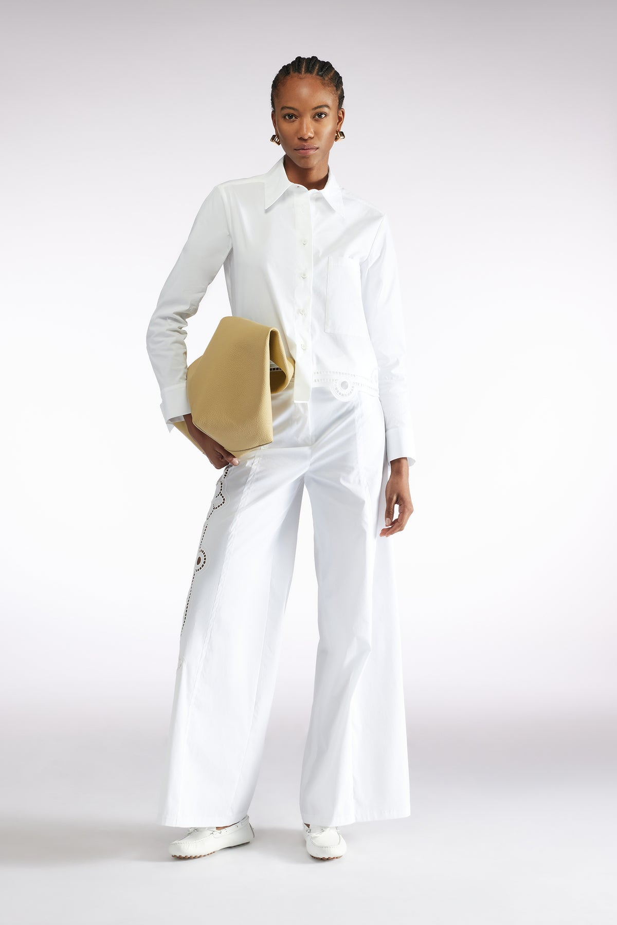 WIDEL LEG COTTON EYELET TROUSER - WHITE