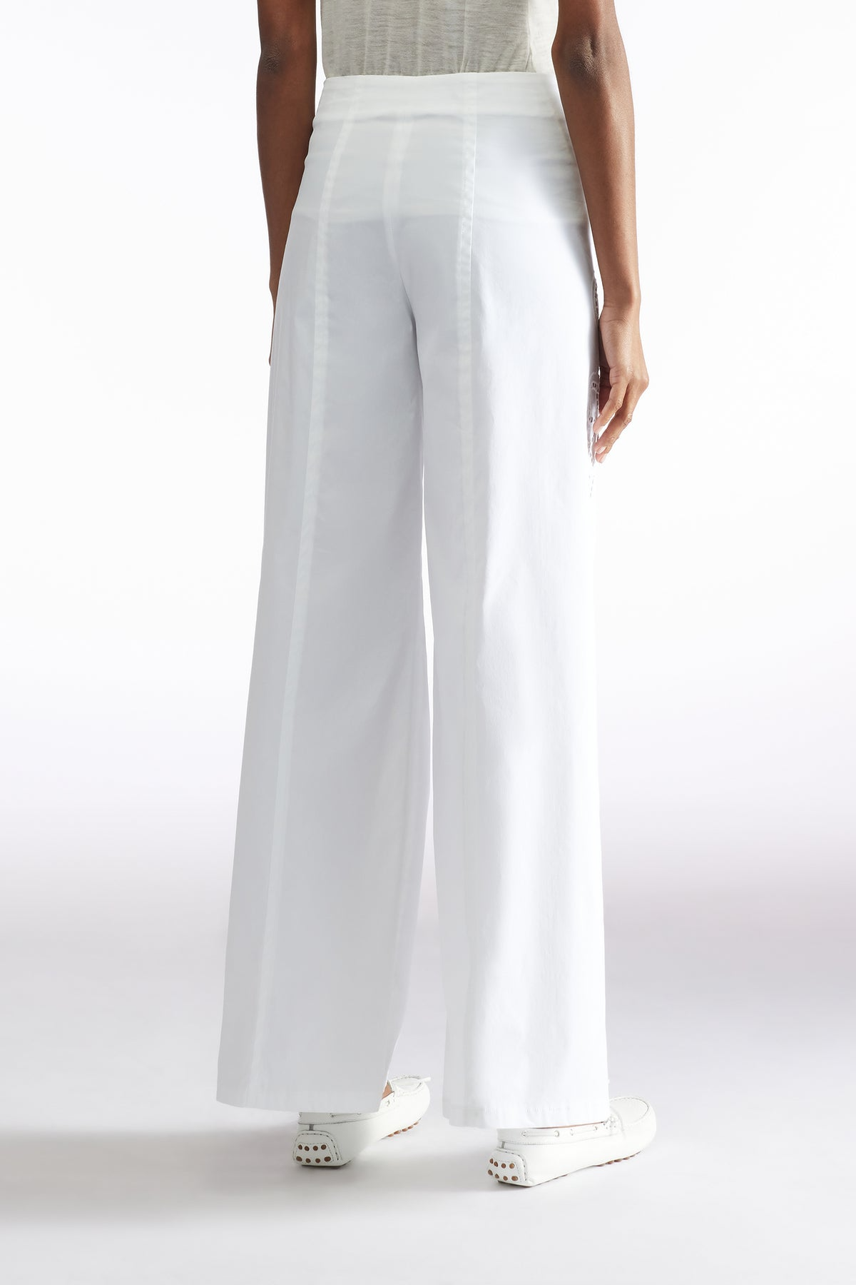 WIDEL LEG COTTON EYELET TROUSER - WHITE