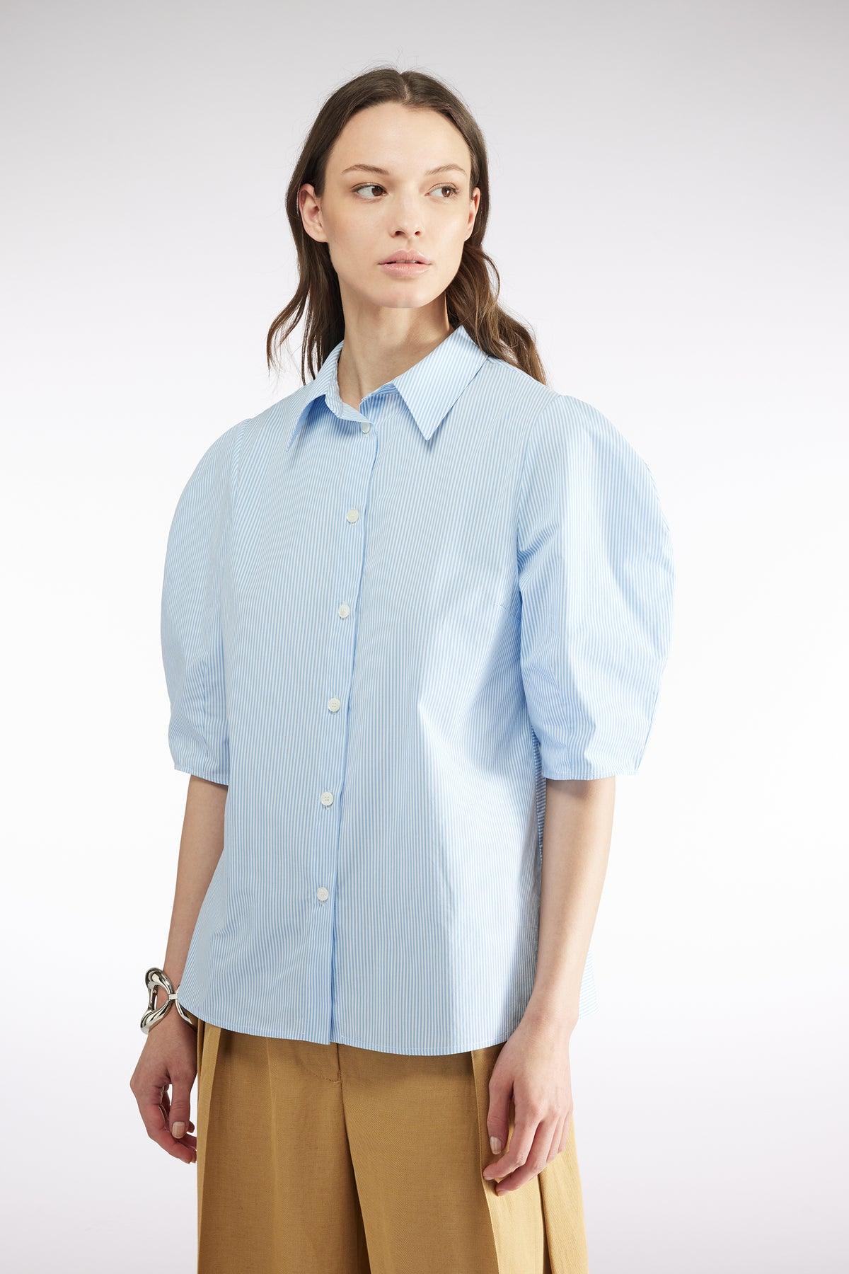 PIN STRIPE COTTON BLOUSE - MILLERIGHE LIGHT BLUE
