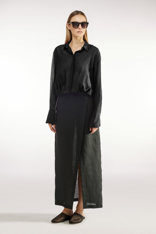 ZOE COTTON SILK BLOUSE - BLACK