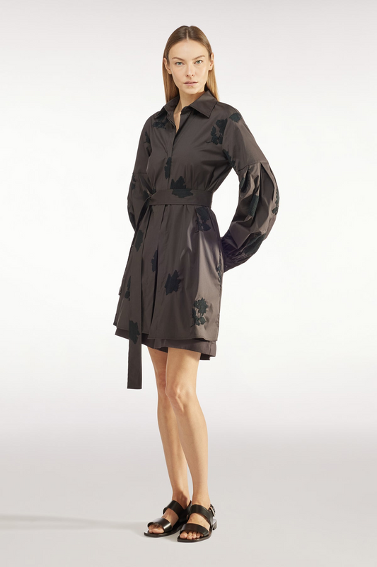 CLIVE COTTON BLEND EMBROIDERED SHIRT DRESS - MAGMA STAMP/BLACK