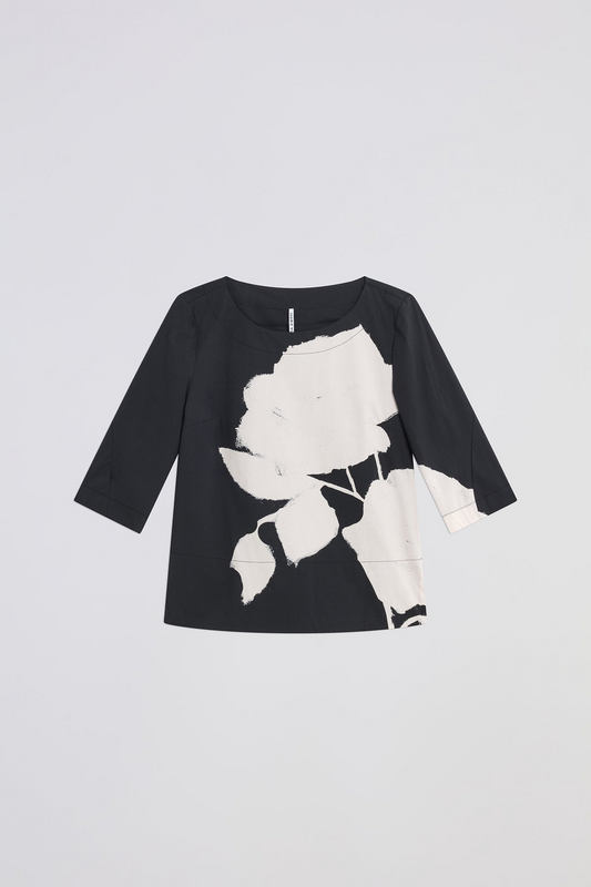 GIOVI COTTON BLEND TOP - BLACK MACRO ROSE