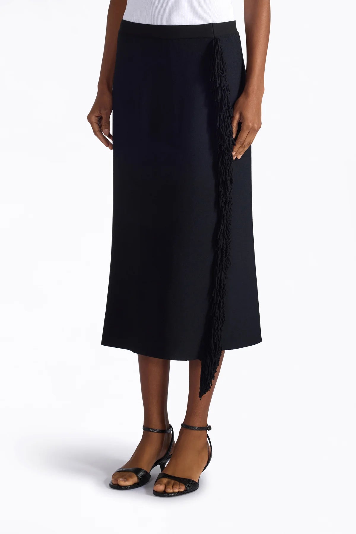 AYALA MIDI SKIRT WITH FRINGE - BLACK