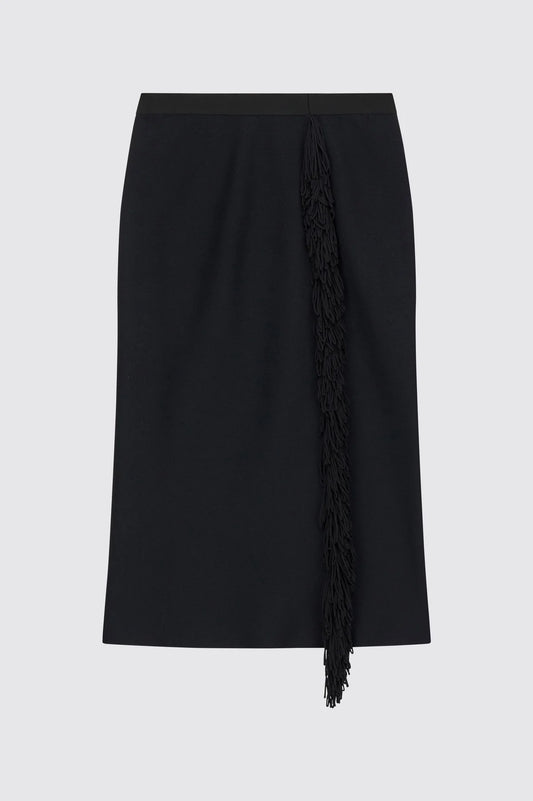 AYALA MIDI SKIRT WITH FRINGE - BLACK