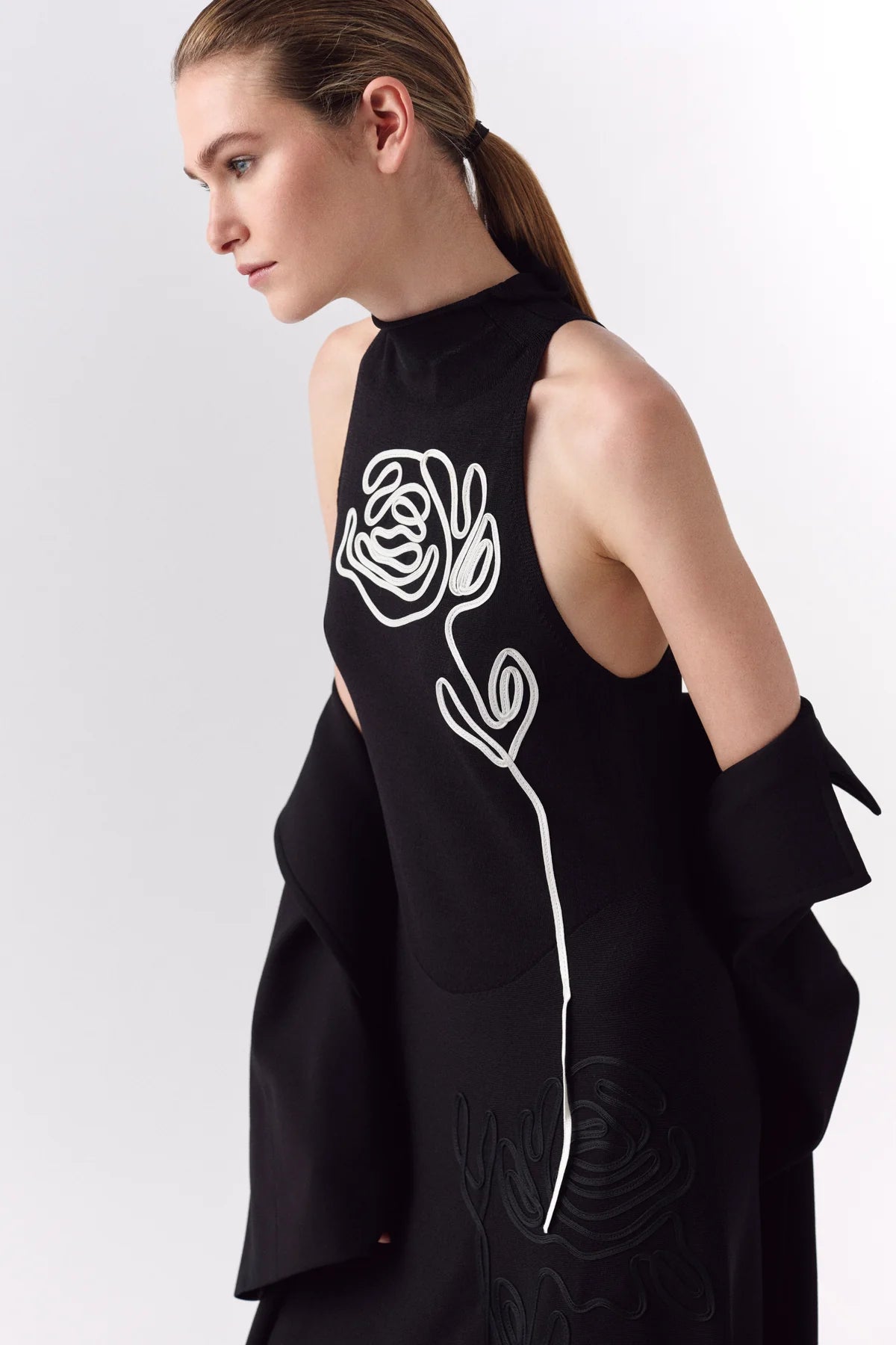 GILDA LONG HALTER DRESS - BLACK
