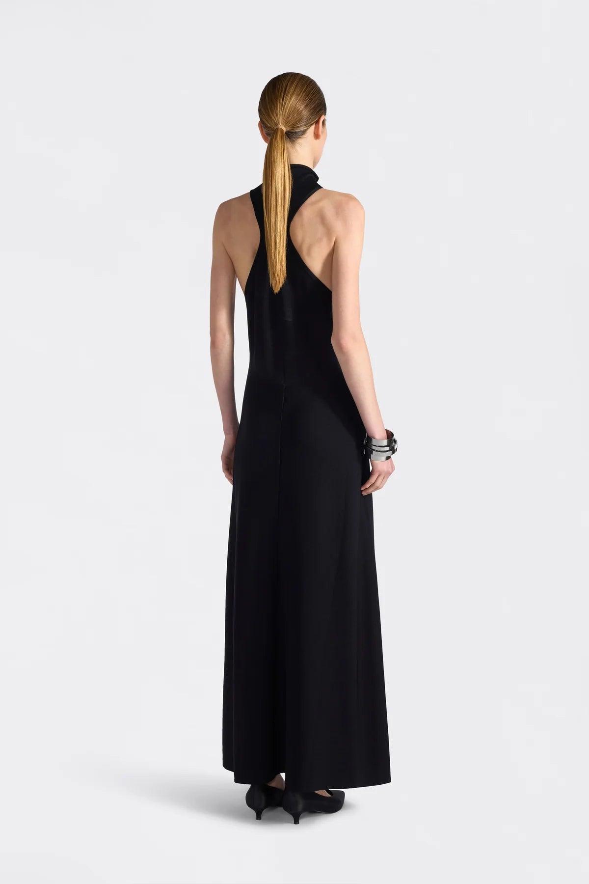 GILDA LONG HALTER DRESS - BLACK