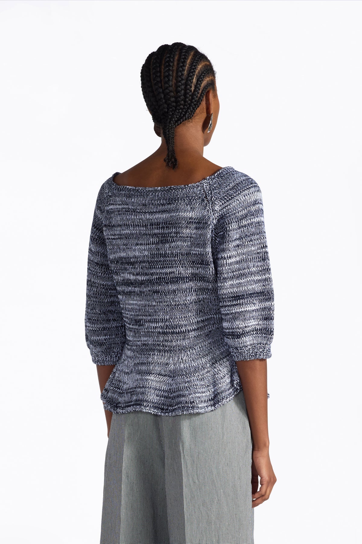 PAIGE PUFF SLEEVE ROUCHED SWEATER - NIGHT/WHITE