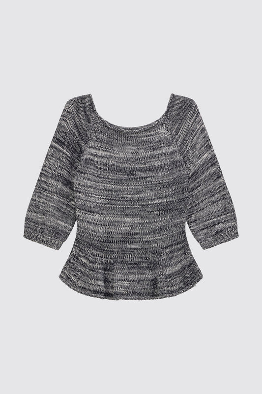 PAIGE PUFF SLEEVE ROUCHED SWEATER - NIGHT/WHITE