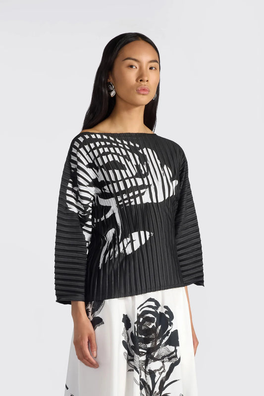 FRIDA PRINTED ROSE TOP - BLACK