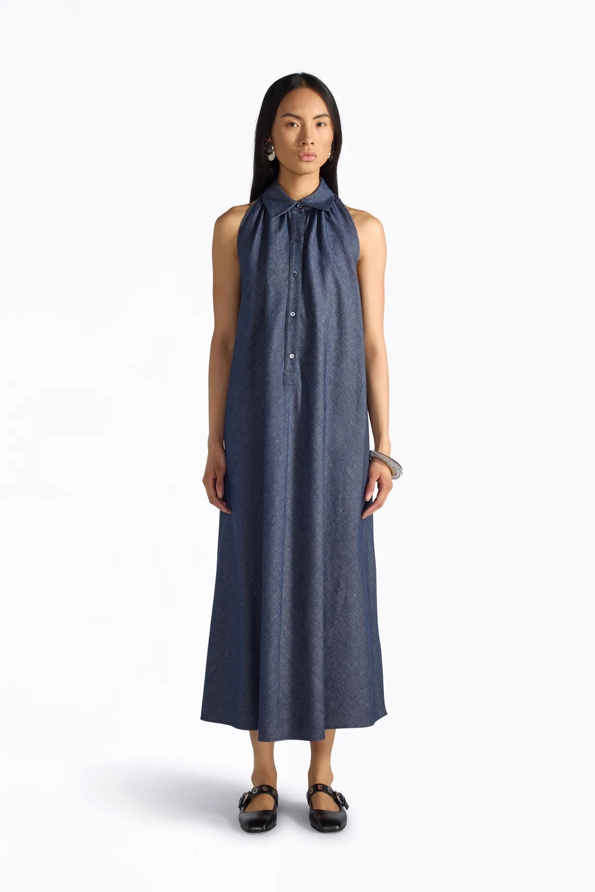 JOYCE LONG CHAMBRAY DRESS - DENIM BLUE