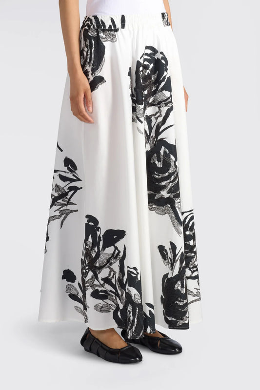 INDIRA FLOWER PRINT SKIRT - WHITE/BLACK