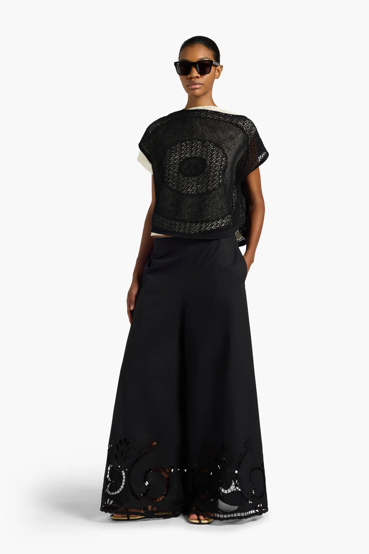 LEILA LACE WORK TOP - BLACK