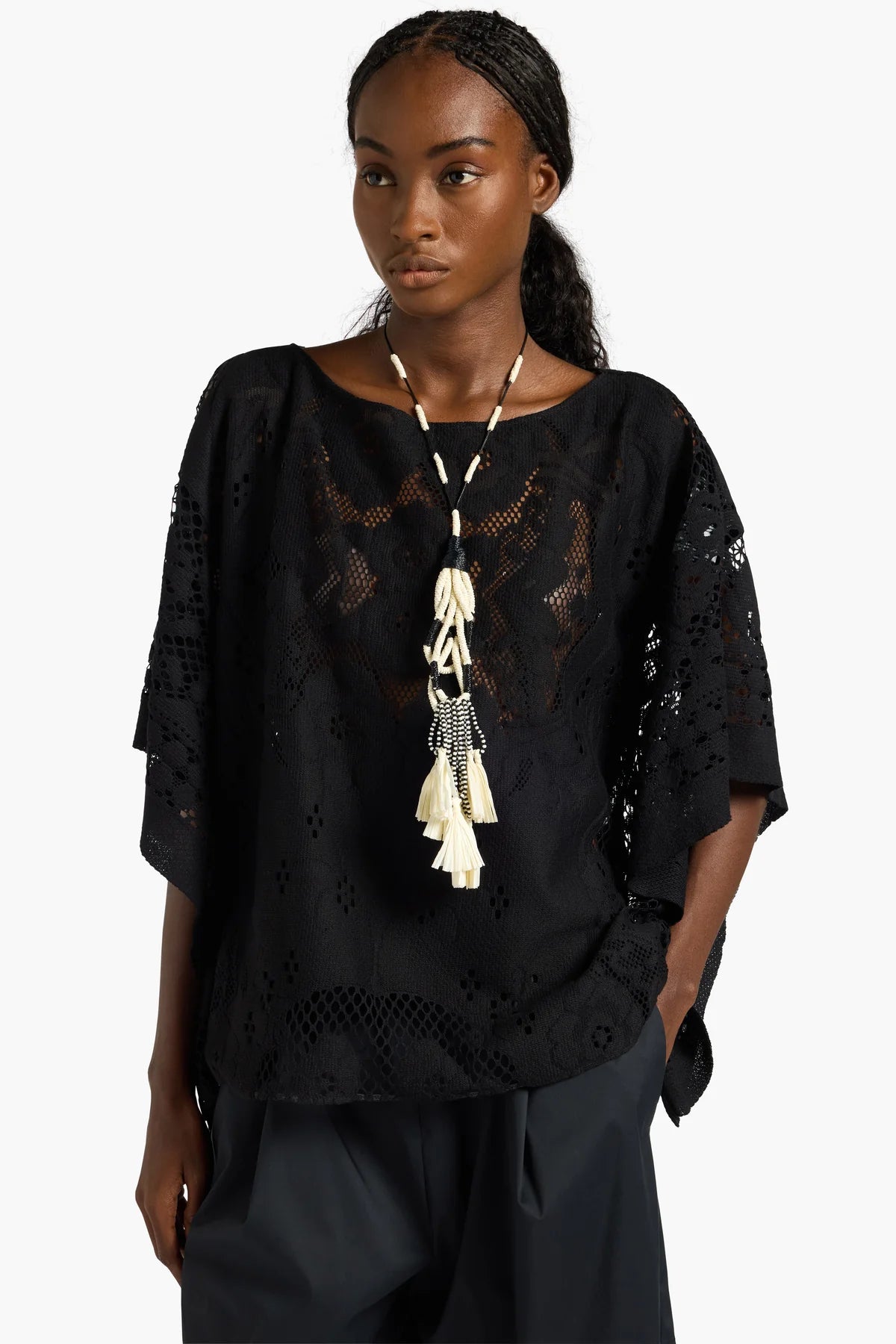 ADELINE COTTON LACE BLOUSE - BLACK