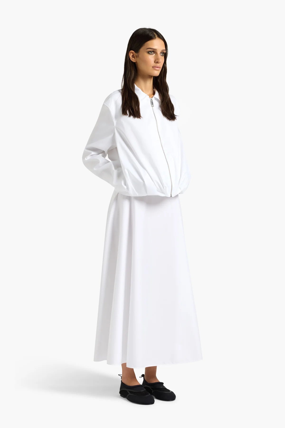 NASHIRA LONG PLEATED SKIRT - WHITE