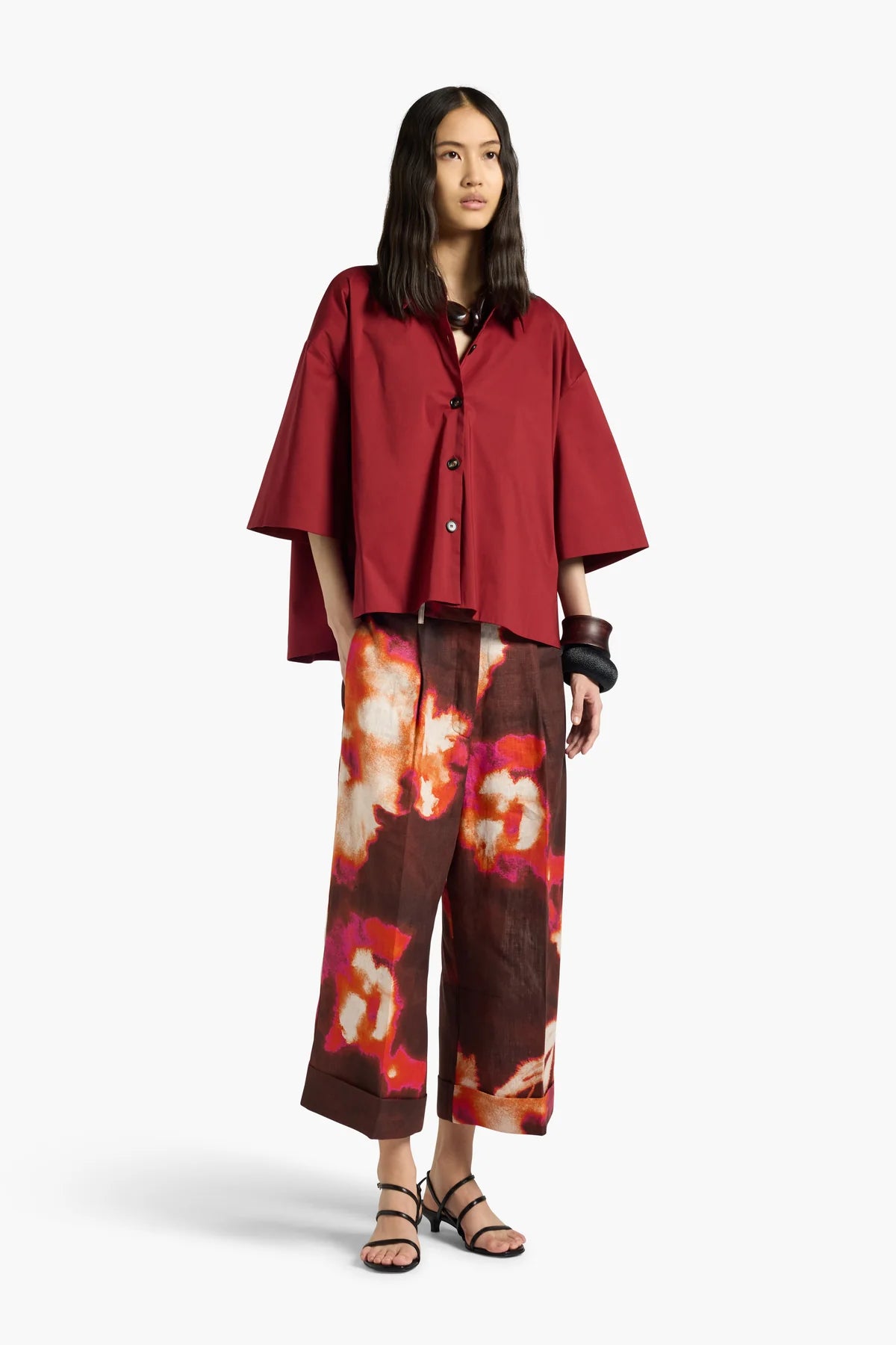 ZACK PRINTED CROPPED TROUSER - BORDEAUX MULTI